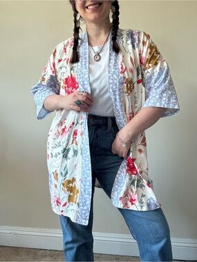 Pact Bright Floral Kimono Robe Cardigan (missing belt)